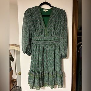 Max Studio Green Geometric Long Sleeve Dress